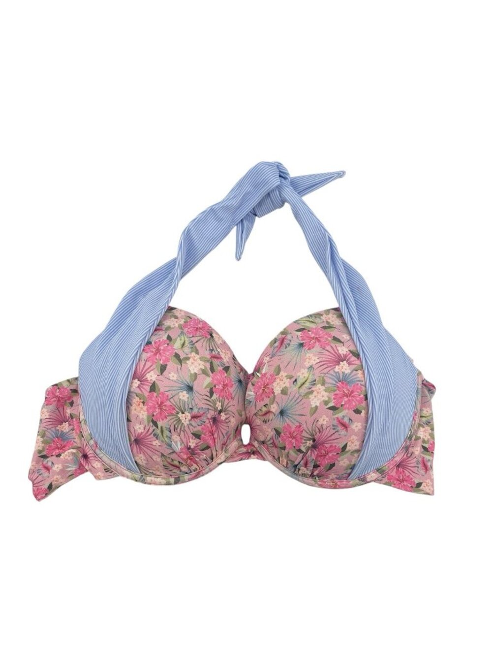 Beach Bunny Kate Push Up Halter Bikini Top Floral Stripes Pink Blue Size XXXL